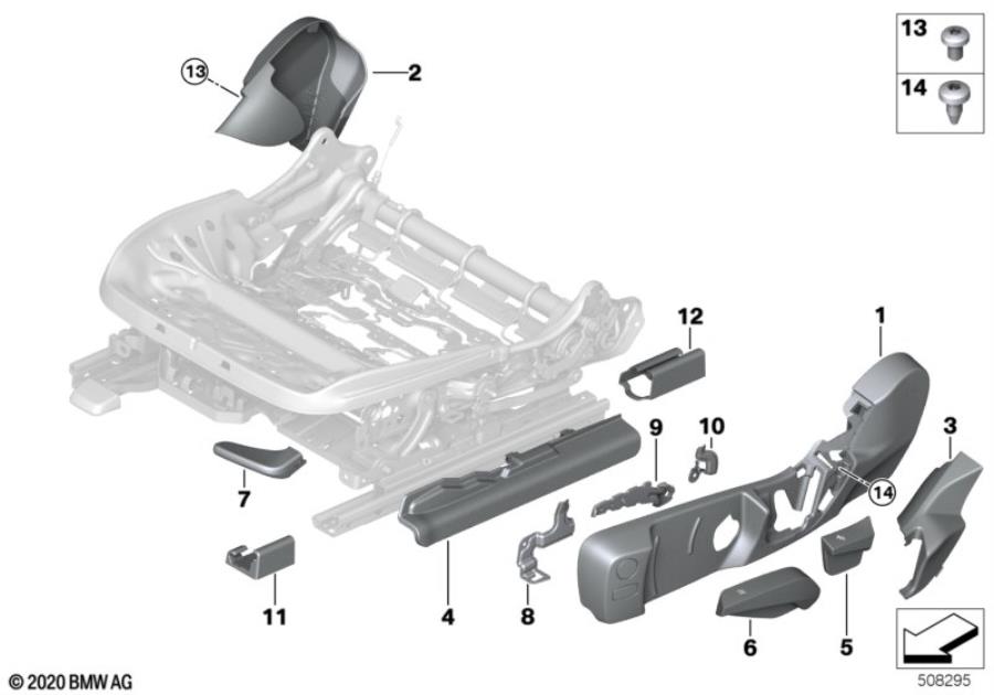 Diagram Seat, front, seat trim, manual for your 2007 BMW M6   