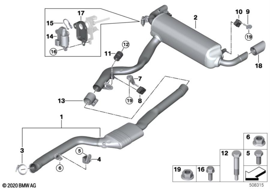 Diagram Exhaust system, rear for your 2018 BMW 330iX   