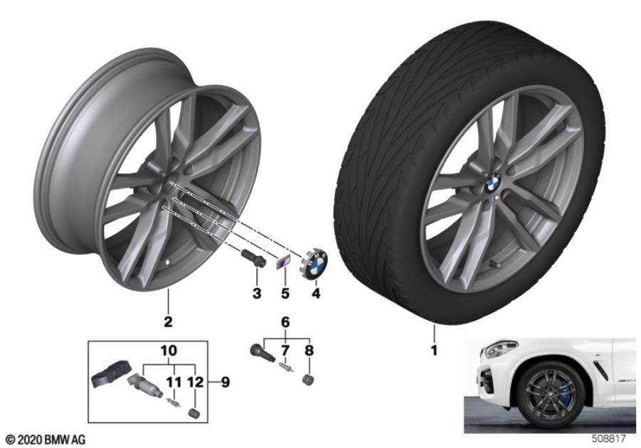 Diagram BMW LA wheel double spoke 698M - 19" OA for your BMW X3  