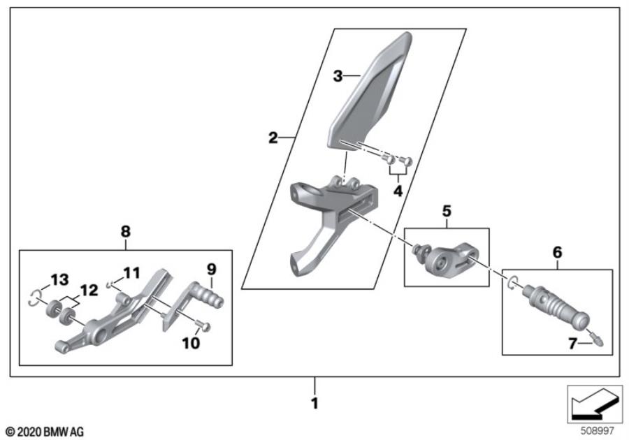 Diagram Footrest assembly, left for your 2017 BMW S1000XR   