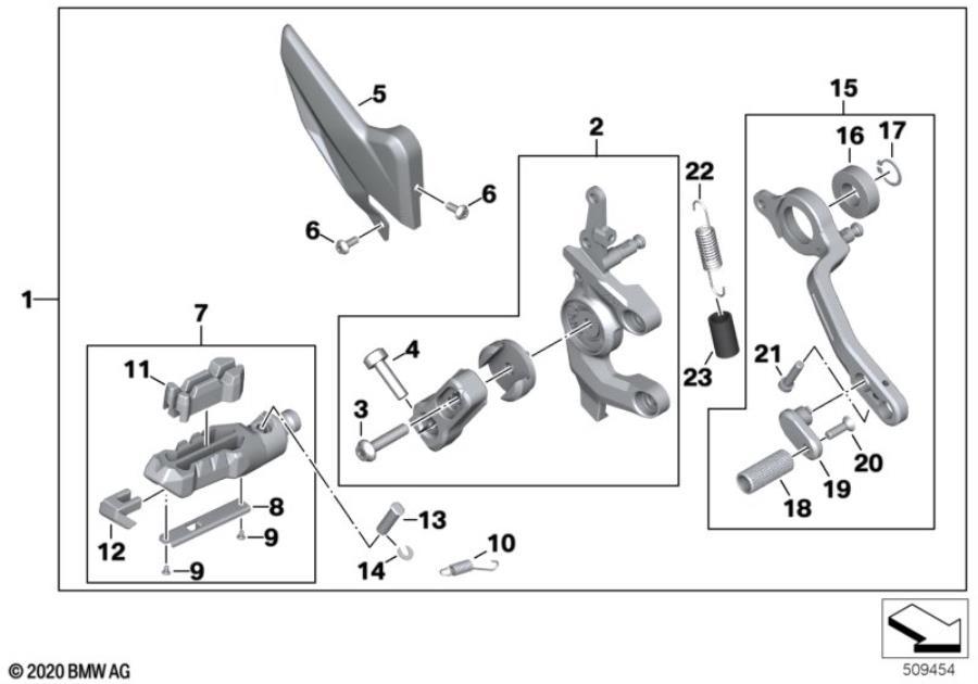 Diagram Footrest assembly, right for your 2020 BMW G310R   