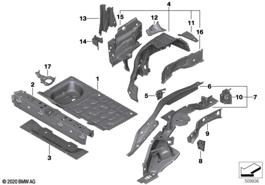 Diagram REAR WHEELHOUSE/FLOOR PARTS for your MINI