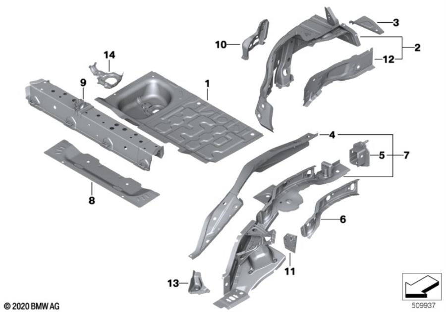 Diagram REAR WHEELHOUSE/FLOOR PARTS for your MINI