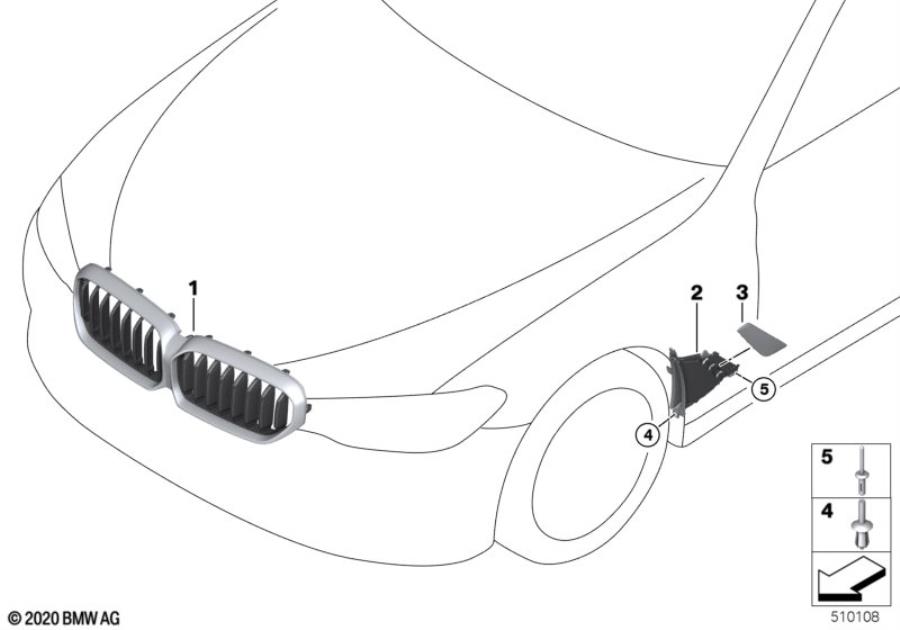 Diagram Exterior trim / grill for your BMW 540i  