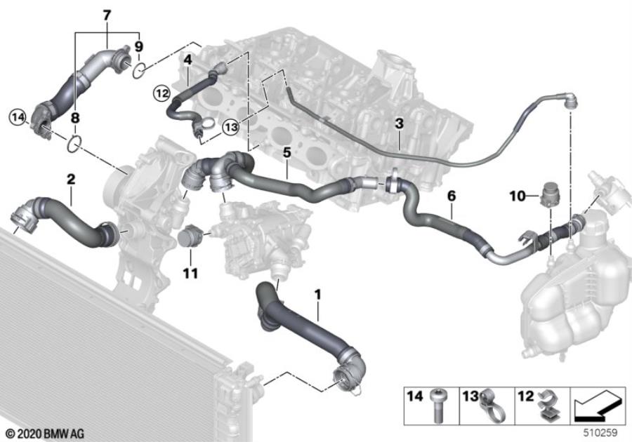 Diagram Cooling system coolant hoses for your MINI