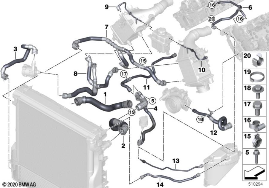 Diagram Cooling system coolant hoses for your BMW