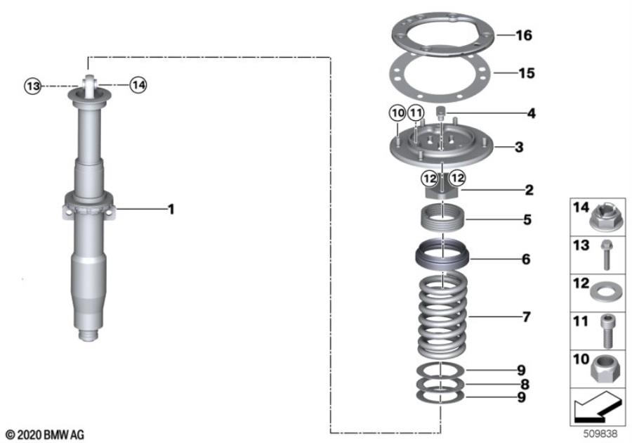 Diagram Spring strut, front for your 2012 BMW 323i   