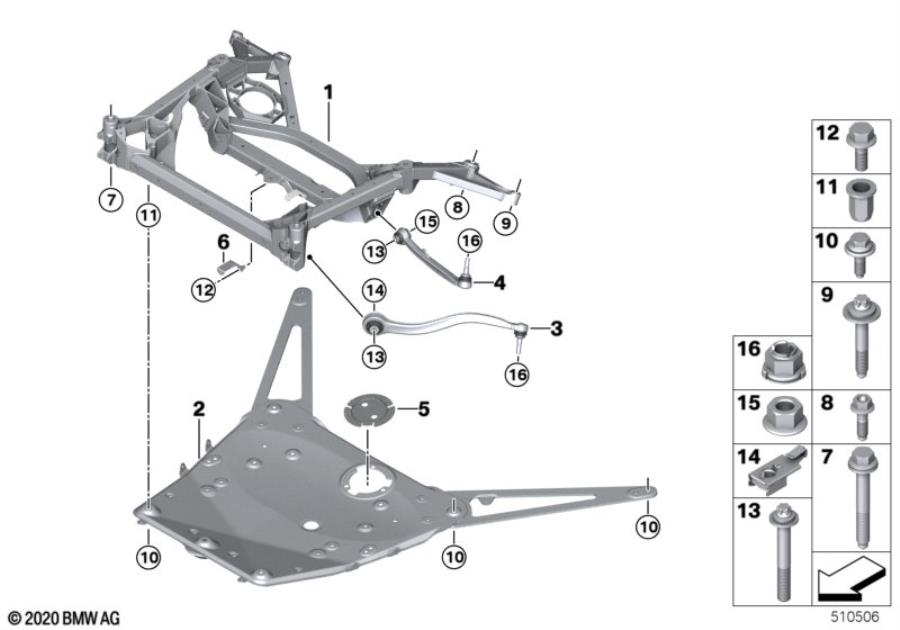 Diagram Frnt axle support,wishbone/tension strut for your BMW