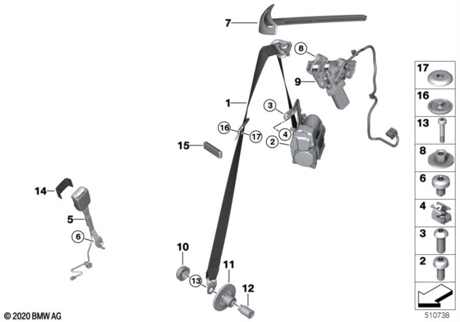 Diagram Safety belt, REMA, front for your 2009 BMW M6   