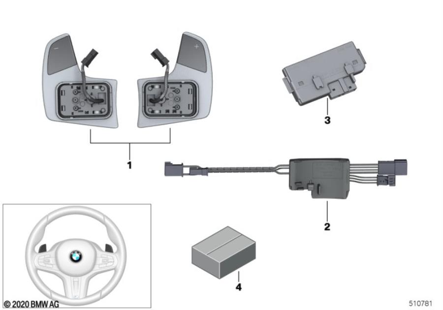 Diagram Steering wheel module and shift paddles for your 2002 BMW 530i   