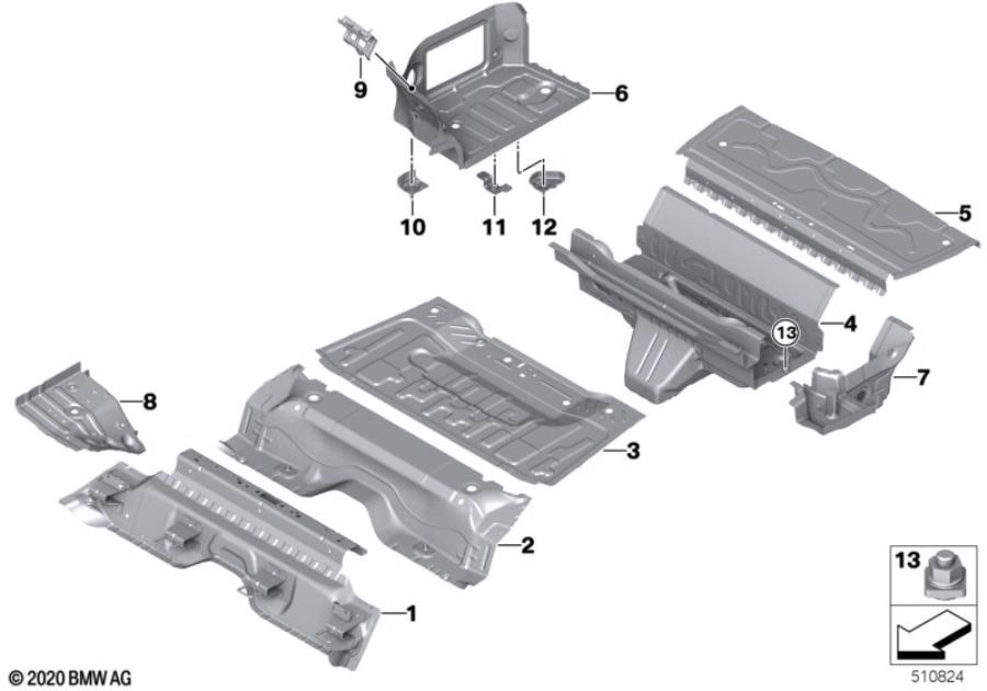 Diagram Mounting parts for trunk floor panel for your 2006 BMW M6   