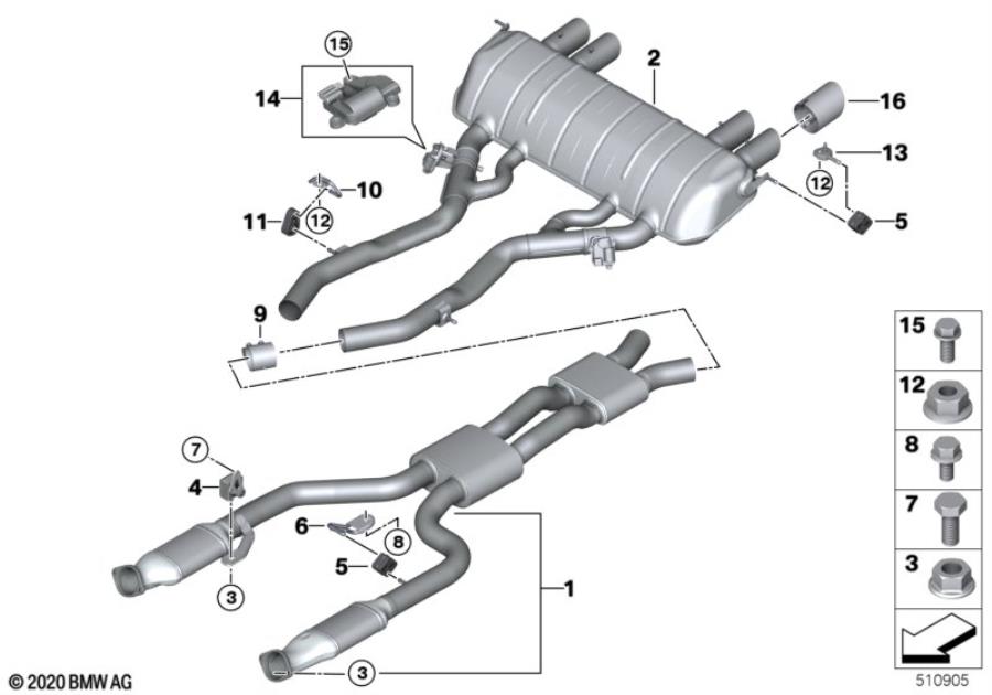 Diagram Exhaust system, rear for your 2007 BMW 328xi   