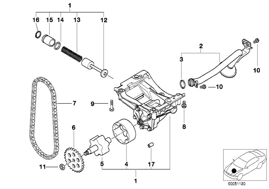 Diagram Lubrication SYSTEM/OIL pump with drive for your BMW