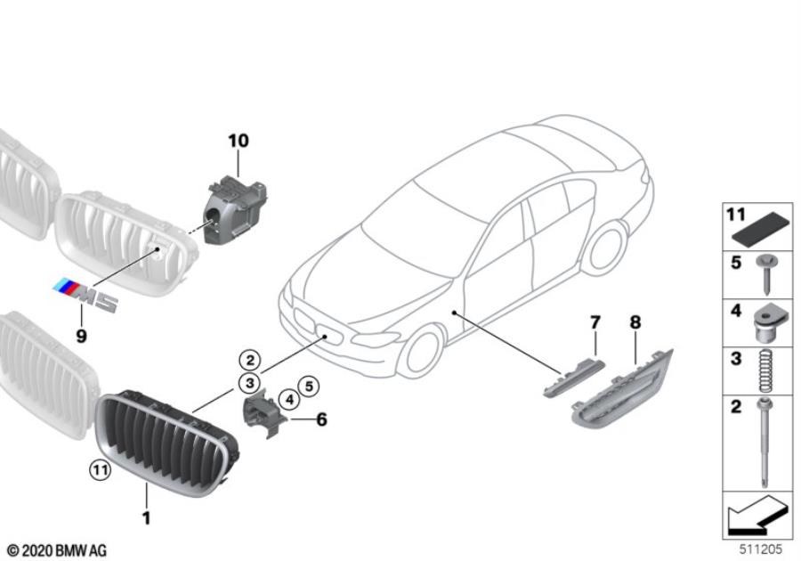 Diagram Exterior trim / grill for your 2015 BMW 528i   