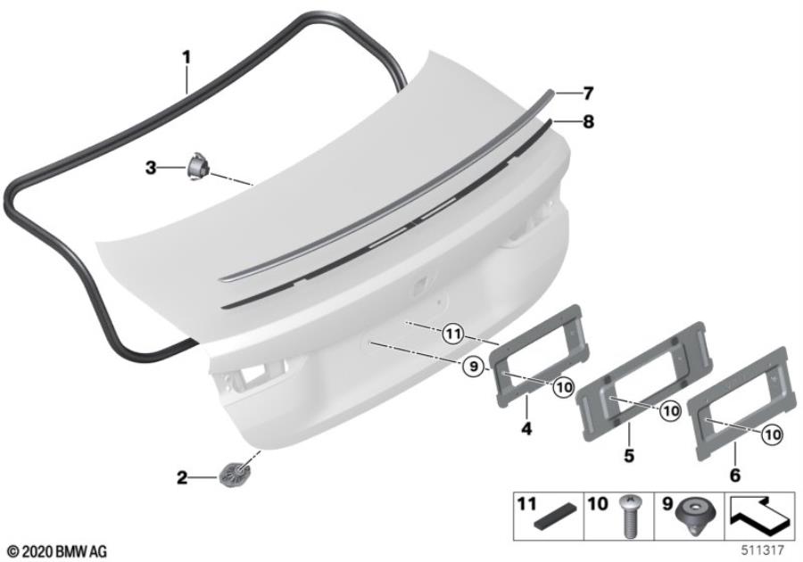 Diagram Trunk lid, mounting parts for your 2019 BMW X1   