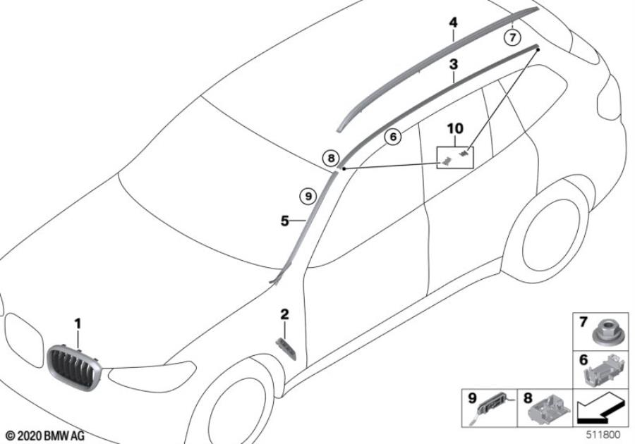 Diagram Exterior trim / grill for your 2018 BMW 330i   