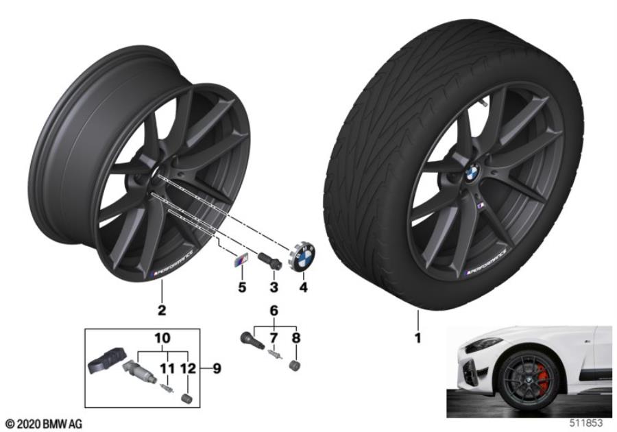 Diagram BMW LA wheel Y-spoke 898M - 19" OA for your 2022 BMW 330e   