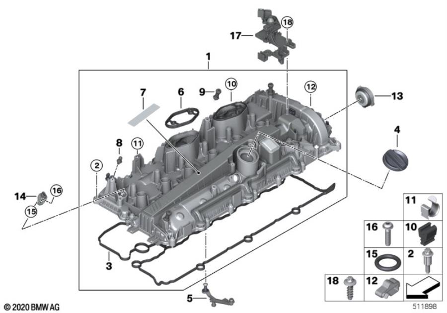 Diagram Cylinder head cover/Mounting parts for your 1988 BMW M6   