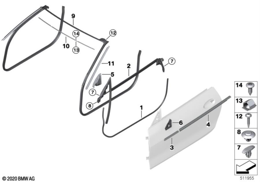 Diagram Trim and seals for door, front for your 2023 BMW X3  30eX 