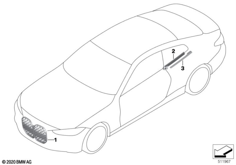 Diagram Exterior trim / grill for your 2023 BMW X3  30eX 