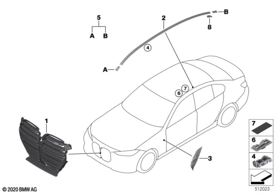 Le diagramme Enjoliveurs ext. / Grille de décor pour votre BMW