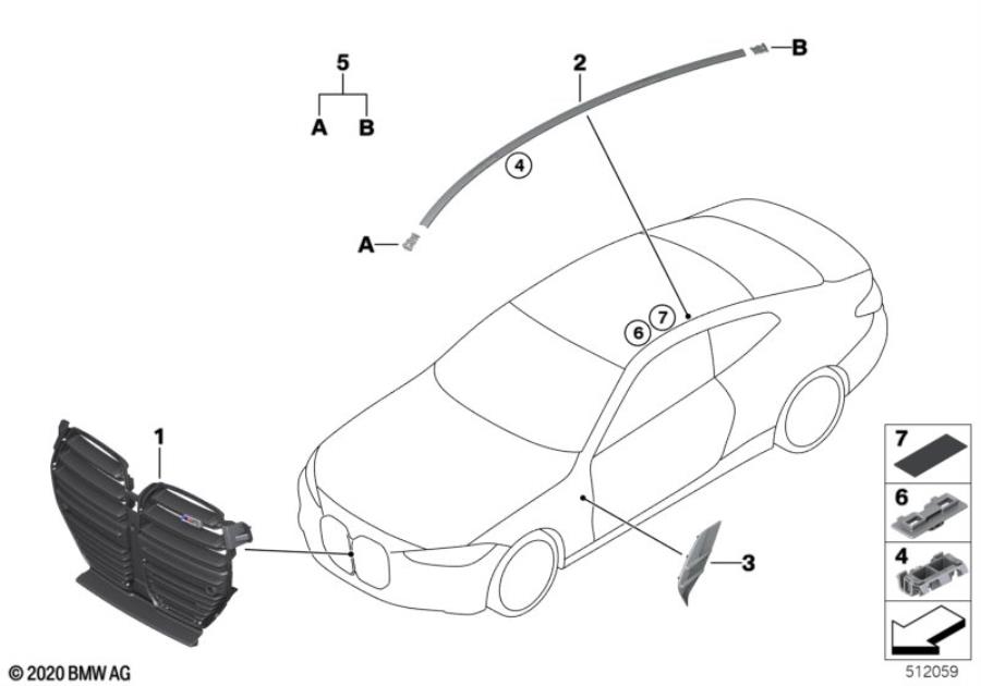 Diagram Exterior trim / grill for your BMW