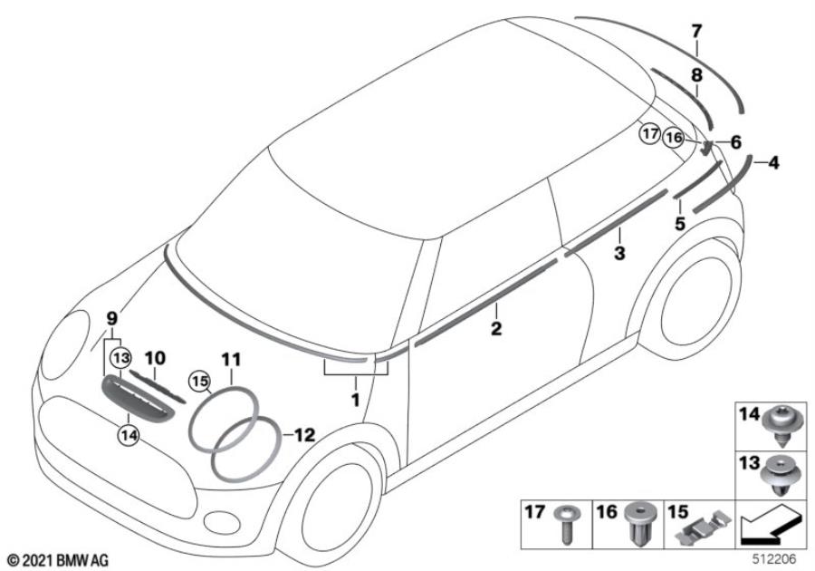 Diagram Outer trim covers / trim grill I for your MINI