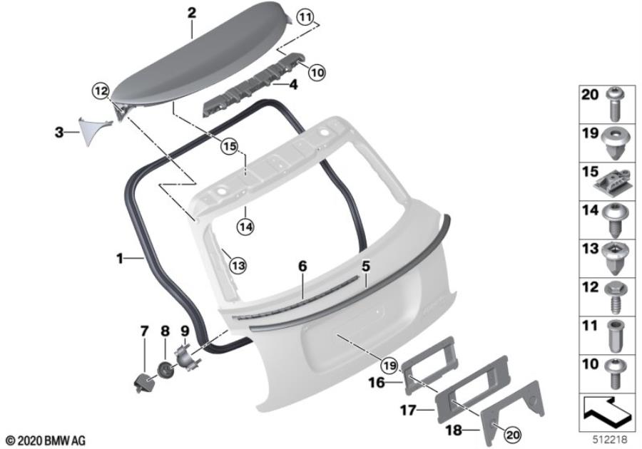 Diagram Trunk lid, mounting parts for your MINI