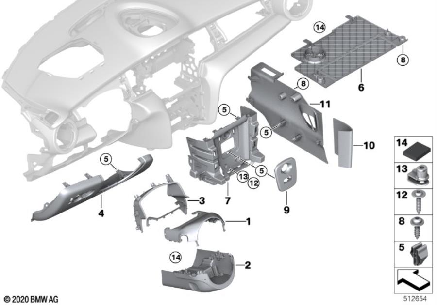 Diagram Mounting parts, I-panel, bottom for your MINI