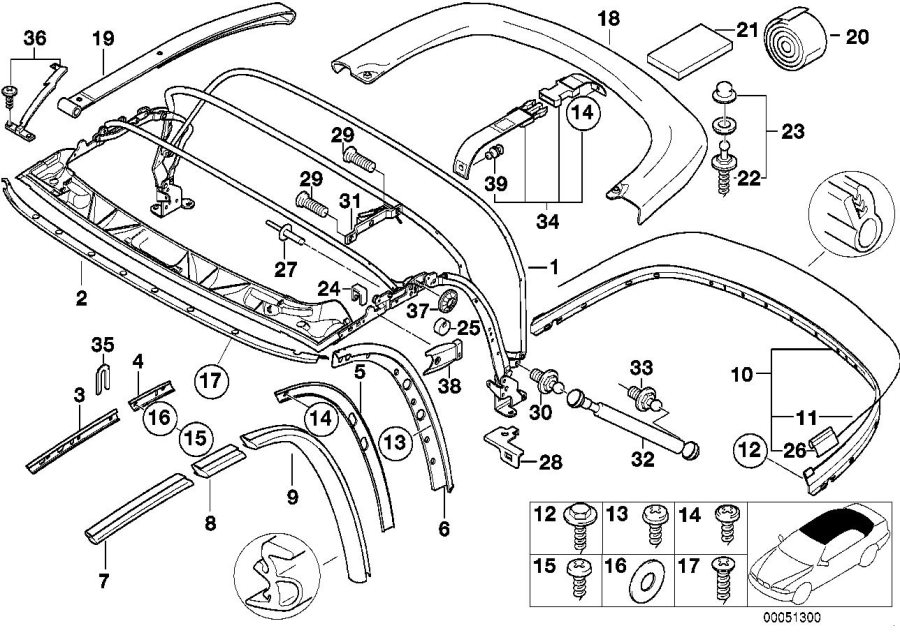 Diagram Folding top mounting parts for your BMW