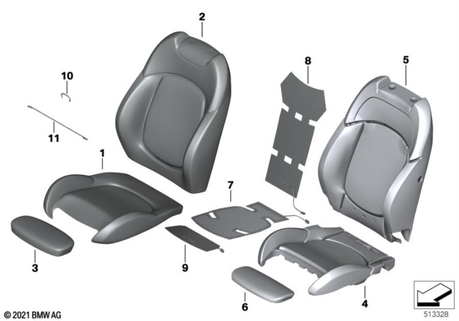 Diagram Seat, front, uphlstry, cover, Sport seat for your MINI