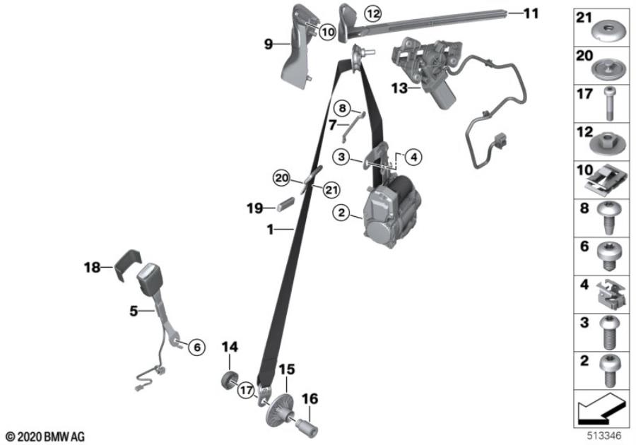 Diagram Safety belt, REMA, front for your 2023 BMW X3  30eX 