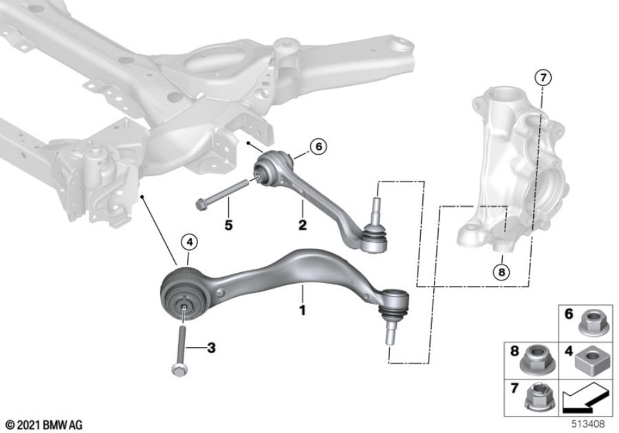 Diagram Frnt axle support,wishbone/tension strut for your 1988 BMW M6   