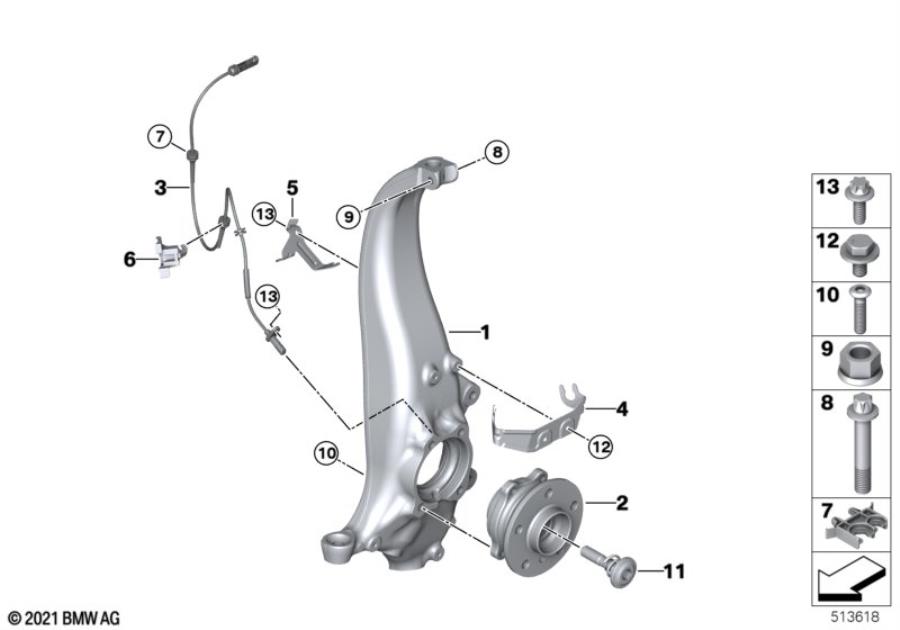 Diagram Swivel/wheel bearing, front, AWD for your BMW