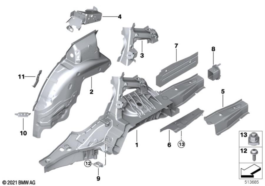 Diagram Rear wheelhouse/floor parts for your 2007 BMW M6   