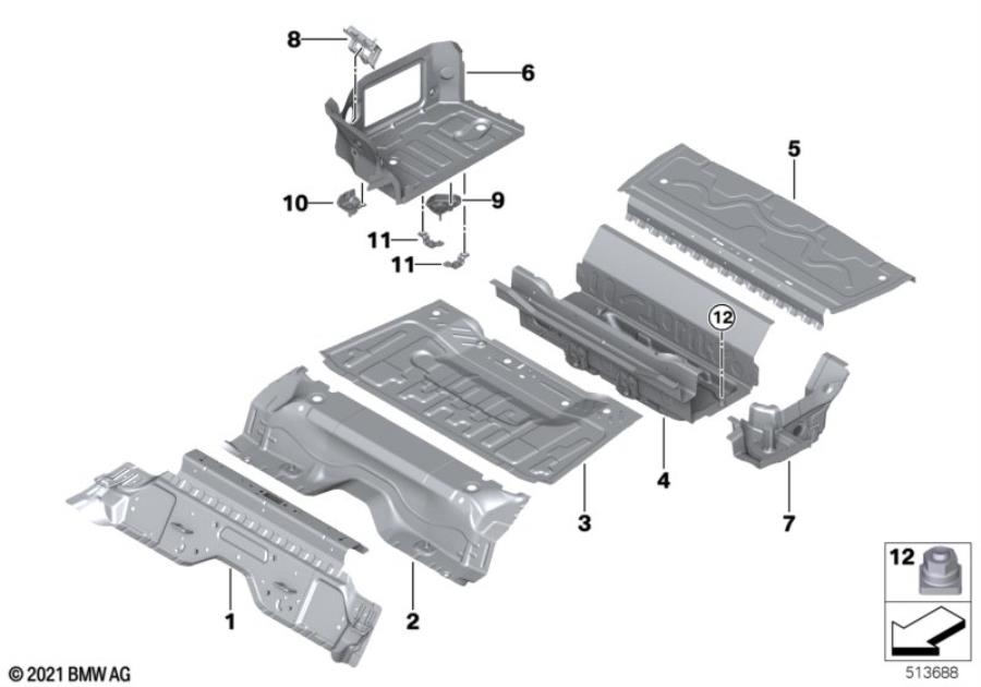 Diagram Mounting parts for trunk floor panel for your 2006 BMW M6   