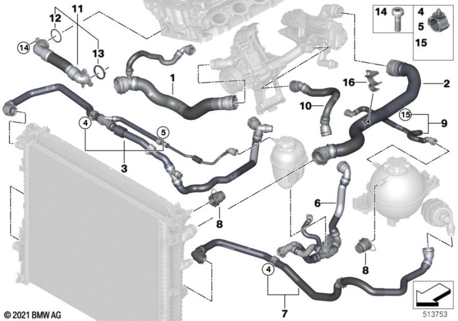 Diagram Cooling system coolant hoses for your BMW M6  