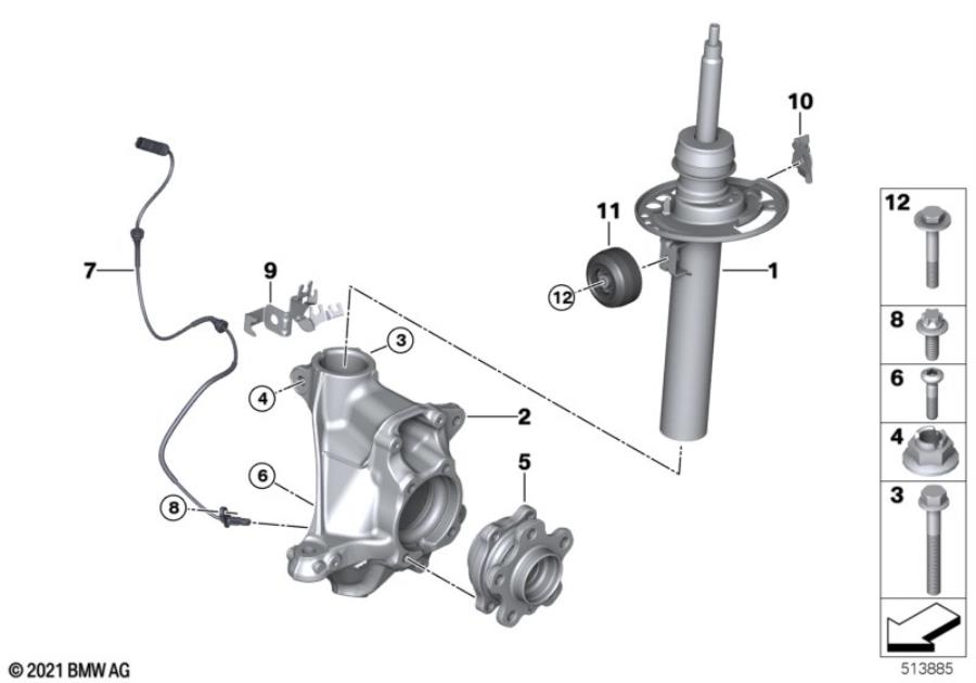 Diagram Spr.strut front/swiv.bear./wh.bear.RWD for your 2007 BMW M6   