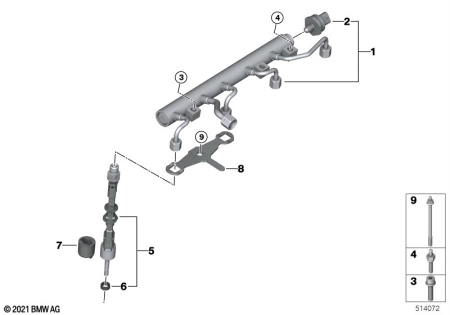 Diagram High-pressure rail/injector/bracket for your 2016 BMW 535i   