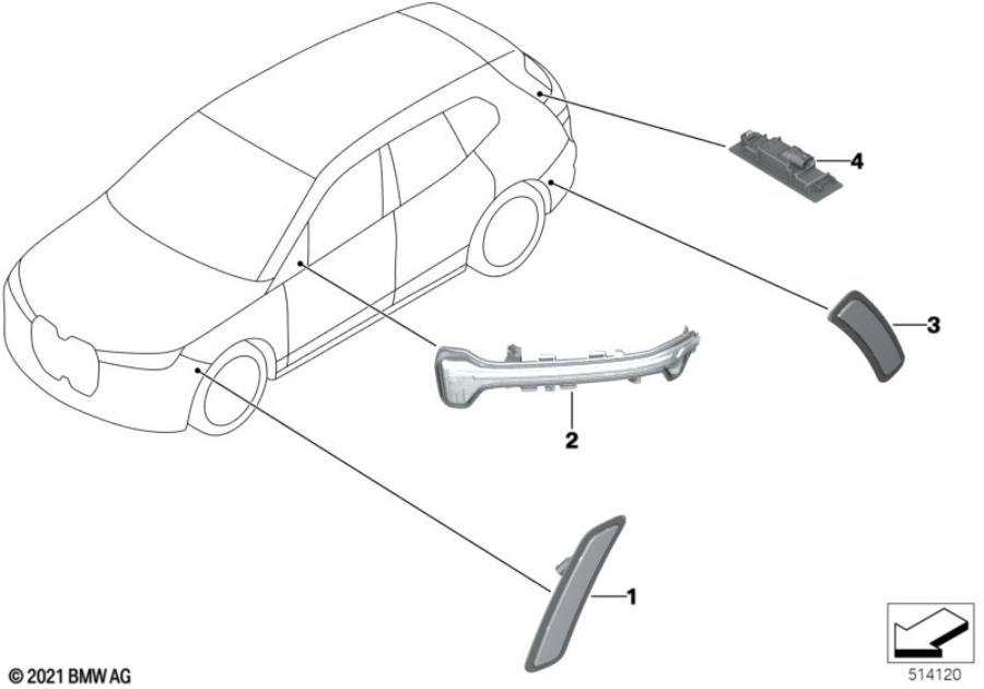 Diagram Auxiliary turn signal lamp/s outer for your 2012 BMW M6   