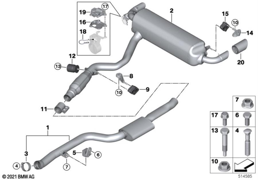 Diagram Exhaust system, rear for your 2017 BMW 330e   