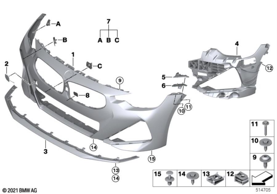 BMW M240iX Bumper guide right lower. Front, Trim, Body - 51118497288 ...