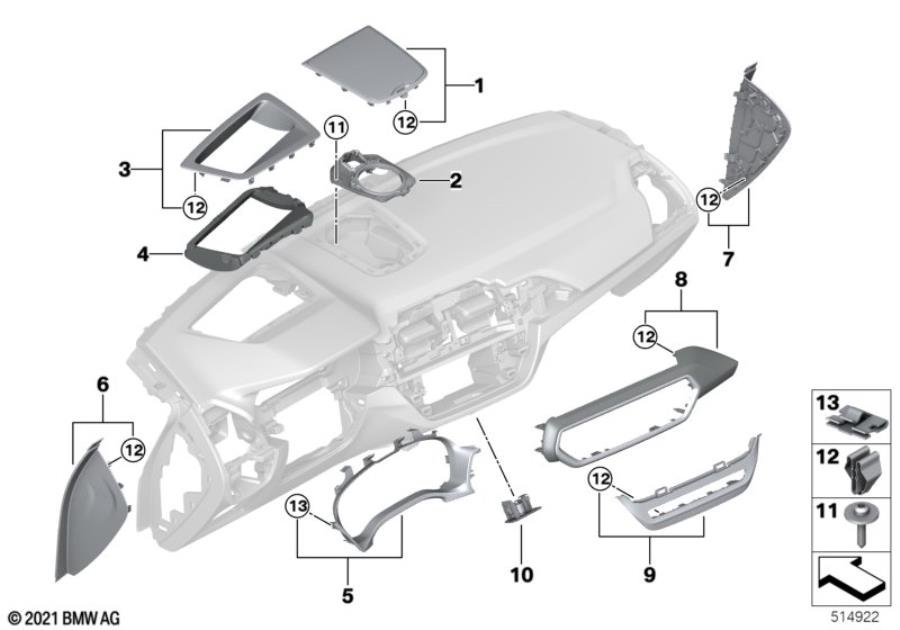 Diagram Mounting parts, I-panel, top for your BMW