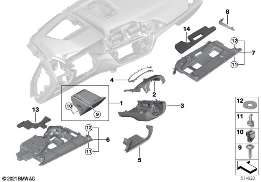 Diagram Mounting parts, I-panel, bottom for your BMW