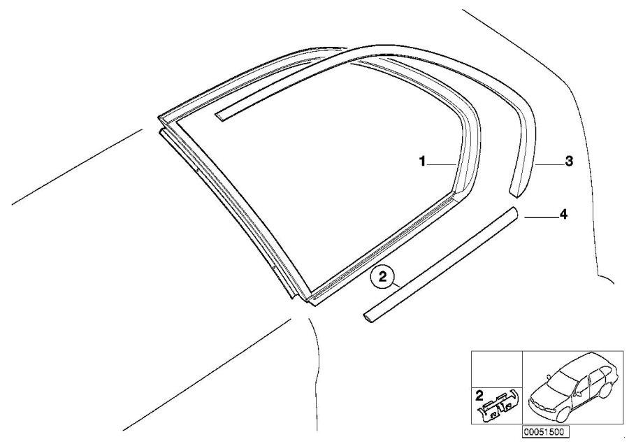 Diagram Side window, fixed position for your 2006 BMW X5 4.4i  