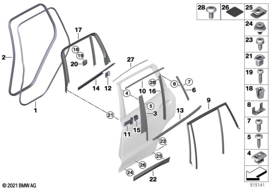 Diagram Trim and seals for door, rear for your 2020 BMW X2   