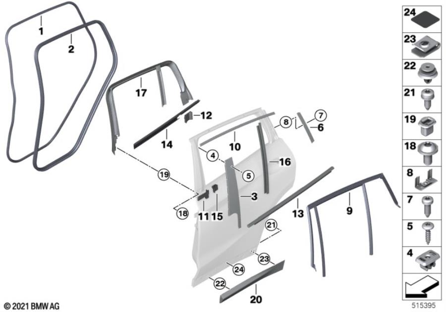 Diagram Trim and seals for door, rear for your 2006 BMW M6   