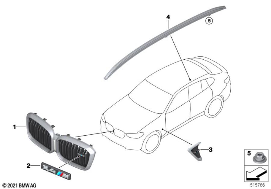 Diagram Exterior trim / grill for your BMW X4  