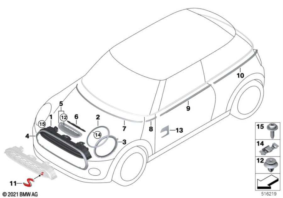 Diagram Outer trim covers / trim grill I for your MINI