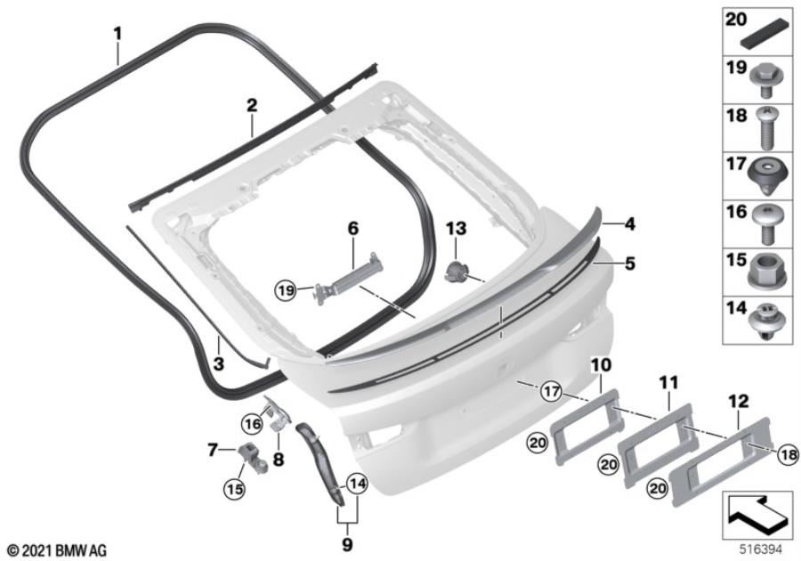 Diagram Trunk lid, mounting parts for your 2009 BMW 528i   